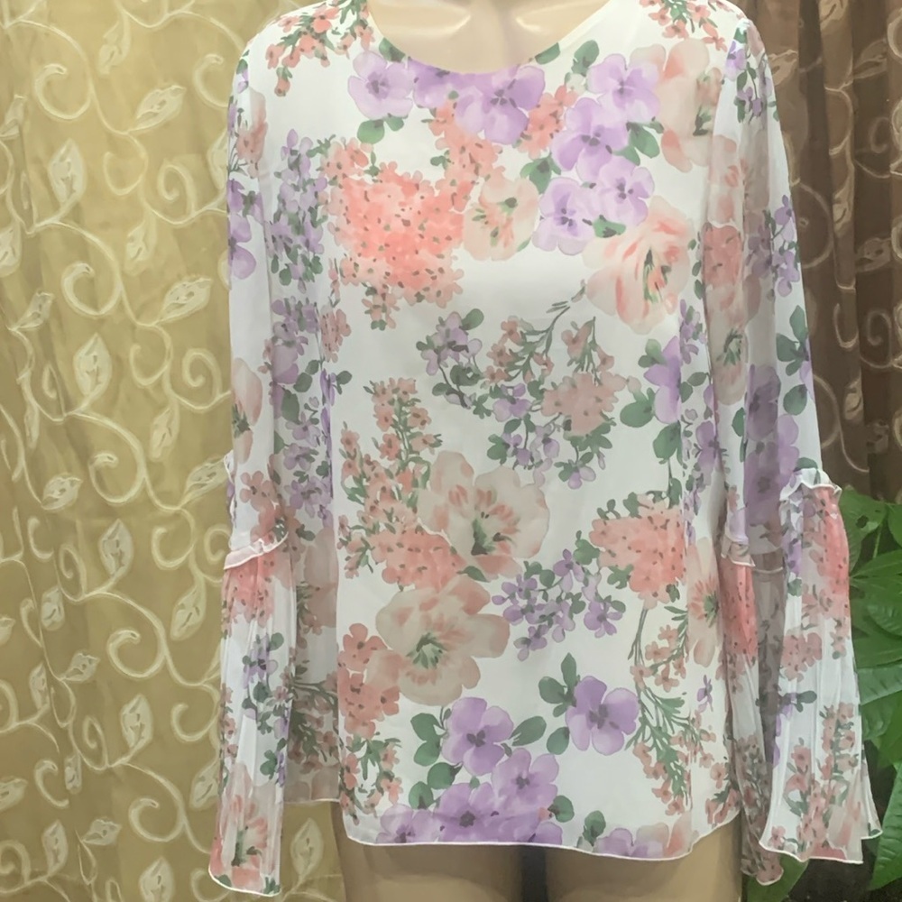 Massimo Dutti Floral Blouse - White, Pink, Purple, Green